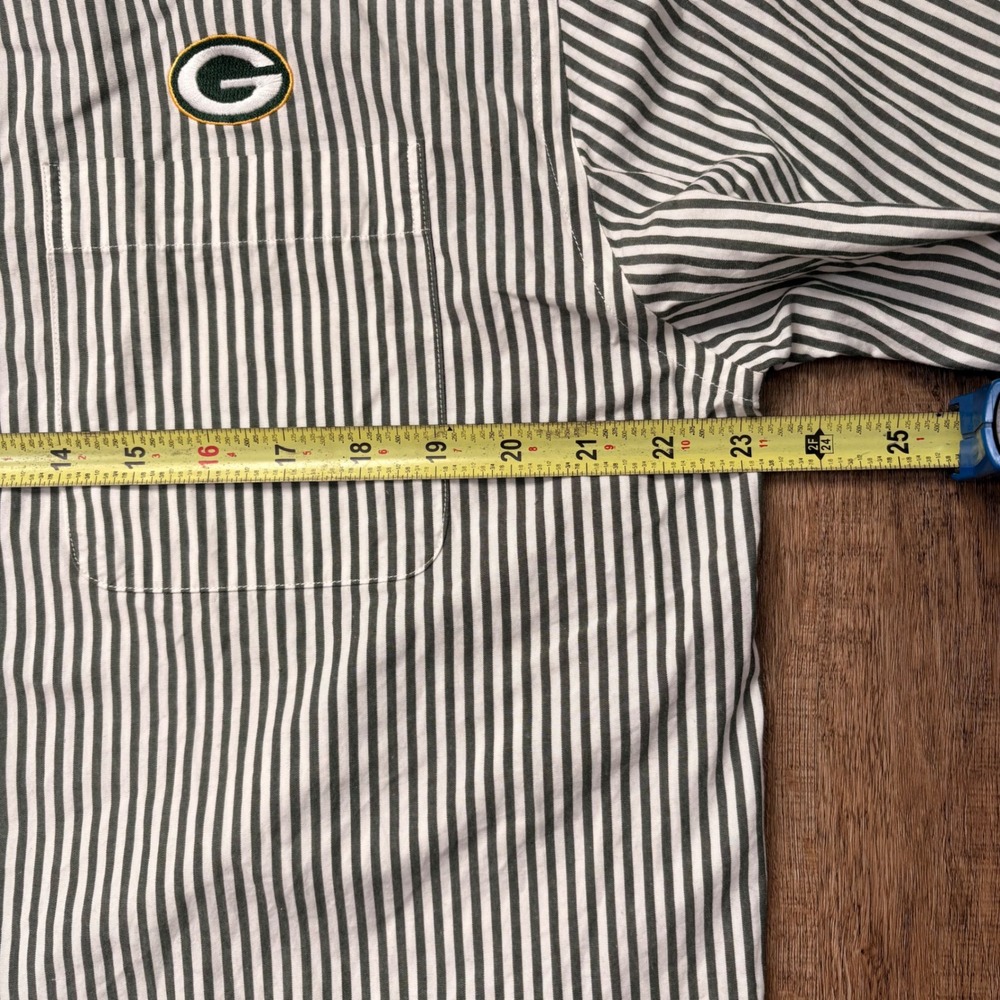 Cutter & Buck Green Bay Packers Mens Large Striped Button Down Shirt Green White - Picture 5 of 9